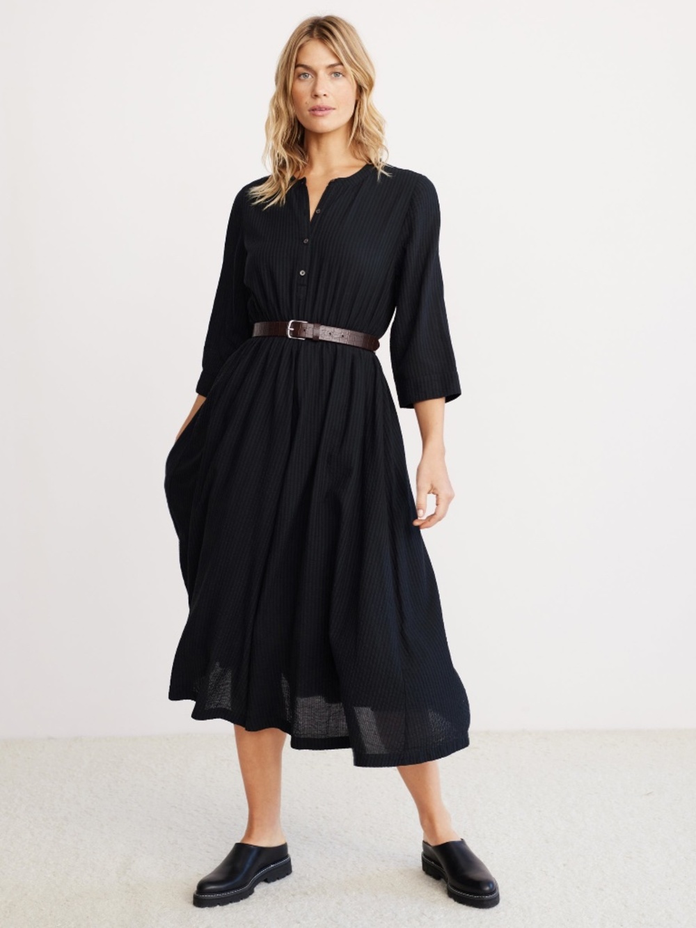 NWOT Jenni Kayne Seersucker Shirt Dress Black Size LARGE